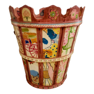 Raggedy Ann Andy Folk Art Wastebasket Vintage Handmade