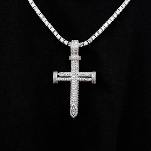 Round Nail Cross Pendant in White Gold