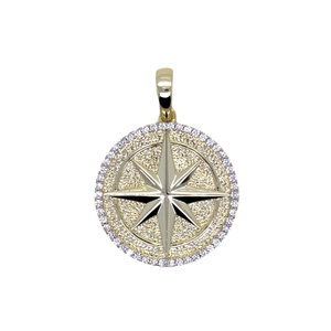 Compass Coin Pendant in Yellow Gold