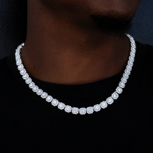 Clustered Tennis Necklace in White Gold- 8.5mm