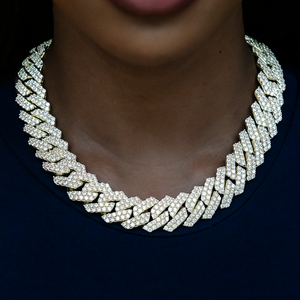 Diamond Prong Cuban Chain in Yellow Gold - 19mm
