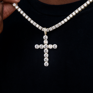 Large Diamond Cross Pendant in Yellow Gold