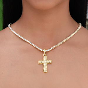 Iced Arrow Cross Pendant in Yellow Gold