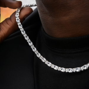 Diamond Mixed Oval Cut Tennis Necklace in White Gold - 5mm