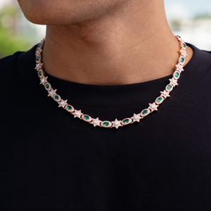 Iced Star Oval Emerald Necklace in Rose Gold - 12MM