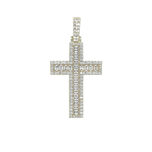 Diamond Baguette Cross Pendant in Yellow Gold