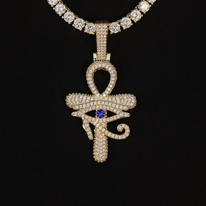 Large Diamond Eye of Horus Ankh Pendant in Yellow Gold