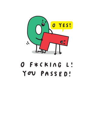O F*cking L You Passed Cartoon Letter Characters Congratulations Card