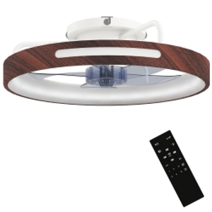 HOMCOM Ventilador de Techo con Luz LED 40 W Motor DC Reversible Mando a Distancia 6 Velocidades 3 Colores Temporizador Teca