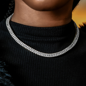 Diamond Baguette Tennis Chain in White Gold- 6mm
