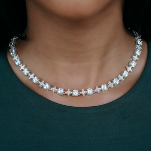 Round Stone Star Tennis Necklace in White Gold - 8mm
