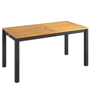 Outsunny Mesa de Comedor de Jardín de Madera para 6 Personas con Superficie de Listones Orificio 150x75x75 cm Natural