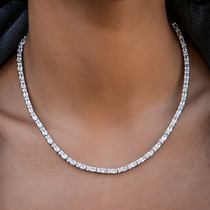 Diamond Mixed Oval Cut Tennis Necklace in White Gold- 3mm