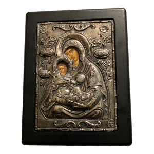 Byzantine Greek Orthodox 950 Sterling Silver Icon Deep Relief Virgin Mary & Jesus