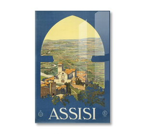 Vintage Travel Poster Of Assisi, Italy, And The Countryside As If From A Window In A Tower, Circa 1920
