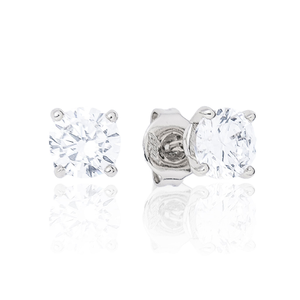 Moissanite Round Cut Diamond Stud Earring in White Gold Vermeil - 5mm