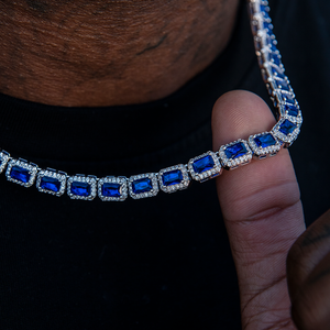 Sapphire Cushion Cut Tennis Necklace in White Gold