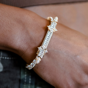 Iced Baguette Bar Bracelet in Yellow Gold