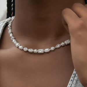 Mixed Diamond Pave Necklace in White Gold