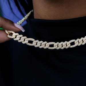 Diamond Figaro Chain in Yellow Gold- 10mm