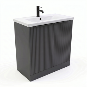 AquaSure Fluted Waterproof PVC Vanity Unit Satin Anthracite - 800mm with Matt Black Handles