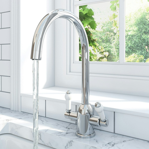 Schon Eriskay Kitchen tap with White Ceramic Handles