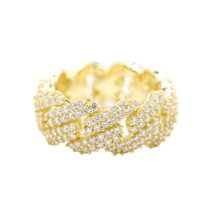 Women's Moissanite Diamond Prong Cuban Ring in Yellow Gold Vermeil