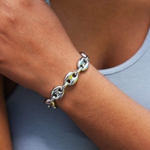 Puffed Mariner Chain Bracelet in White Gold - 12mm