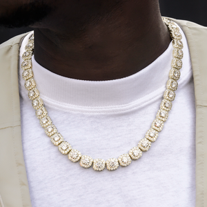 Clustered Tennis Necklace in Yellow Gold- 12mm