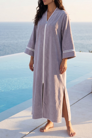 Roxanna Organic Cotton Zippered Towel Bathrobe - Grey