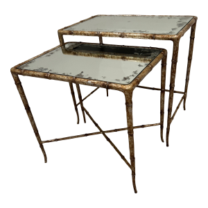 Faux Bamboo/Faux Bois Heavy Metal Nesting Tables by Century Furniture