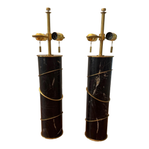 Baker Furniture Black Marble Ring Table Lamp by Thomas Pheasant- Set of 2
