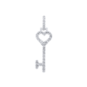 Diamond Heart Key Pendant in White Gold