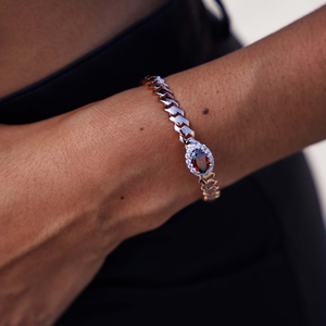 Iced Burgundy Oval Cuff Bracelet in Rose Gold - 3mm