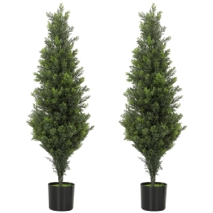 HOMCOM Set of 2 Decorative Artificial Plants Cypress in Weighted Pot, Fake Plant with 564 Leaves, 90cm