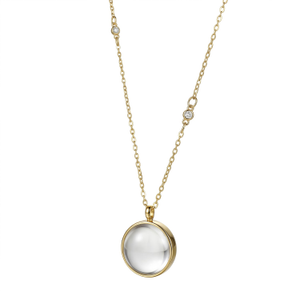 Glass Memory Locket Necklace With Cz Accents – Gold Plated Stainless Steel Jewellery