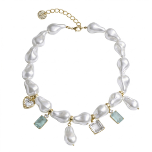 Majorca Pearl Charm Necklace Heart Charm Cz Crystal Pendants – Gold Plated Vintage Inspired Jewellery