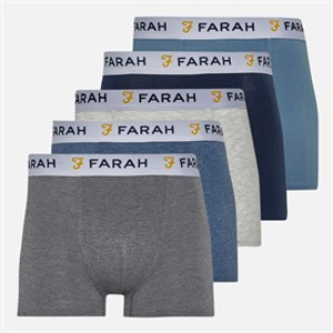 Farah Mens Orden Five Pack Boxer Shorts Denim/Blue/Navy/Charcoal Marl/Ecru Marl