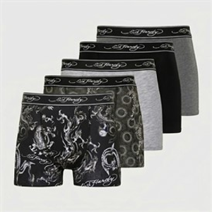 Ed Hardy Mens Daxin Five Pack Boxers Black/Charcoal/Grey