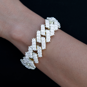 19MM Prong Baguette Cuban Bracelet in White Gold