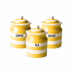 Set of Cornish Yellow Tea, Coffee and Sugar Storage Jars 84cl