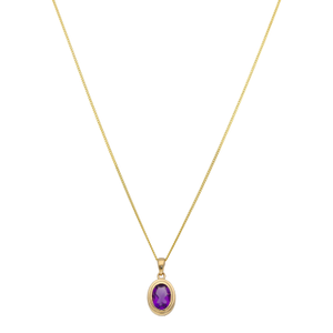 New 9ct Yellow Gold Oval Amethyst Pendant & 18" Necklace