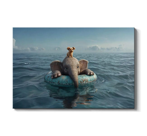 Elephant And Dog Drift On Lifebuoy