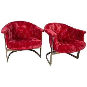 1970s Vintage John Stuart Tufted and Steel Club Chairs- A Pair