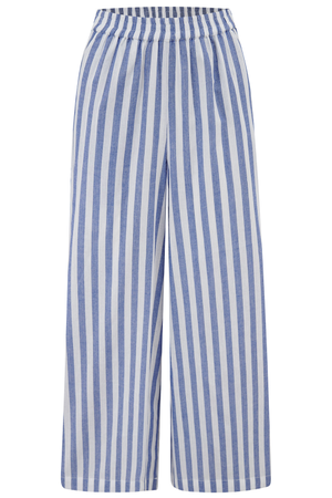 Maevis Wide Leg Cropped Trouser Off-White, Blue, Bakers Stripe (XXL)