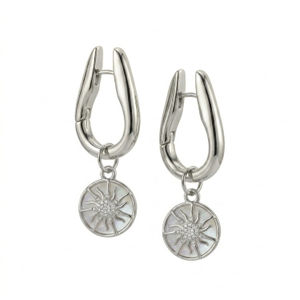 Vintage Mother Of Pearl Sunburst Flower Hoop Earrings – Silver Nature Inspired Jewellery Gift For Her