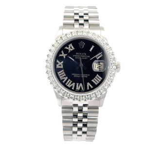 Men's Rolex Oyster Perpetual Datejust Watch 36mm Black Diamond Dial 3.25Ct