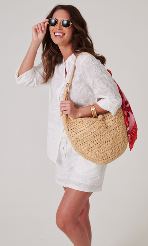 Floral Embellished Cotton Shirt - White