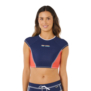 Rip Curl Womens Surf Tide Crop Short Sleeve Rash Vest - XL / Dark Navy