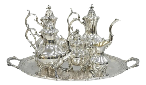 Antique Reed & Barton Winthrop Silver Plated Tea Set With Webster Wilcox Tray- 6 Pieces